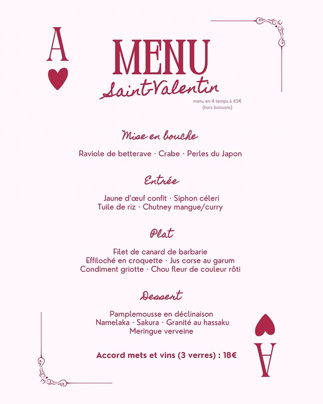 Saint-Valentin Menu