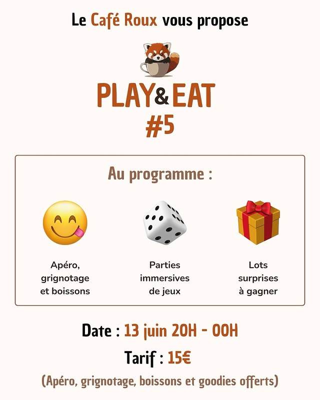 Play & Eat #5 - Soirée multi-jeux au Café Roux