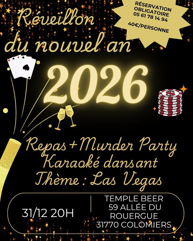 Réveillon du Nouvel An 2026 — Repas + Murder Party + Karaoké dansant (Thème : Las Vegas)