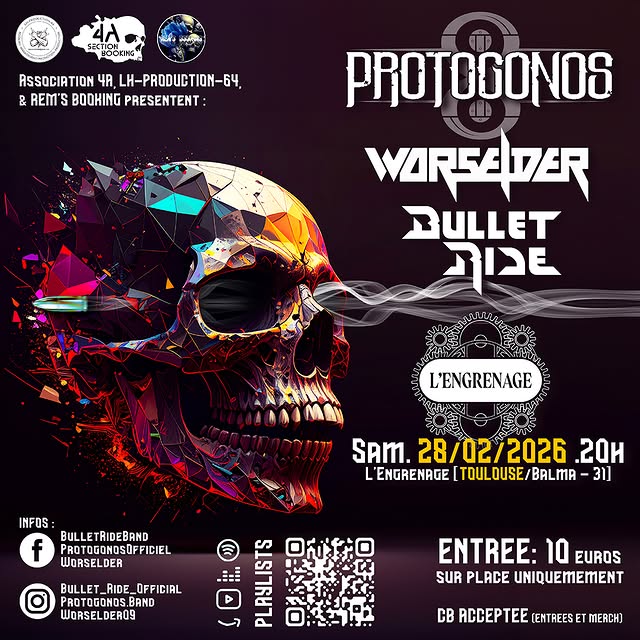 Soirée 100% Metal – PROTOGONOS • WORSELDER • BULLET RIDE