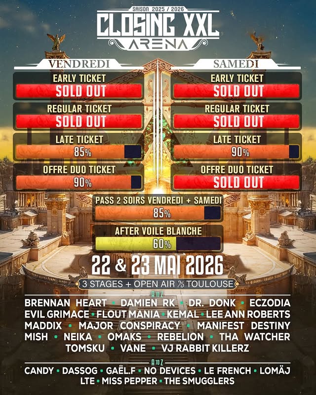 Closing XXL Arena — Samedi 23 mai 2026