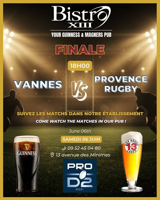 Finale Pro D2 – Vannes vs Provence Rugby (diffusion au Bistro XIII)