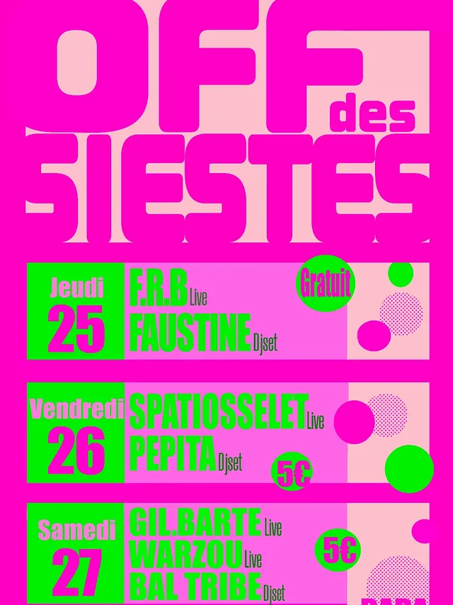 OFF DES SIESTES — Vendredi 26/06 : Spatiosselet (live) + Pepita (djset)