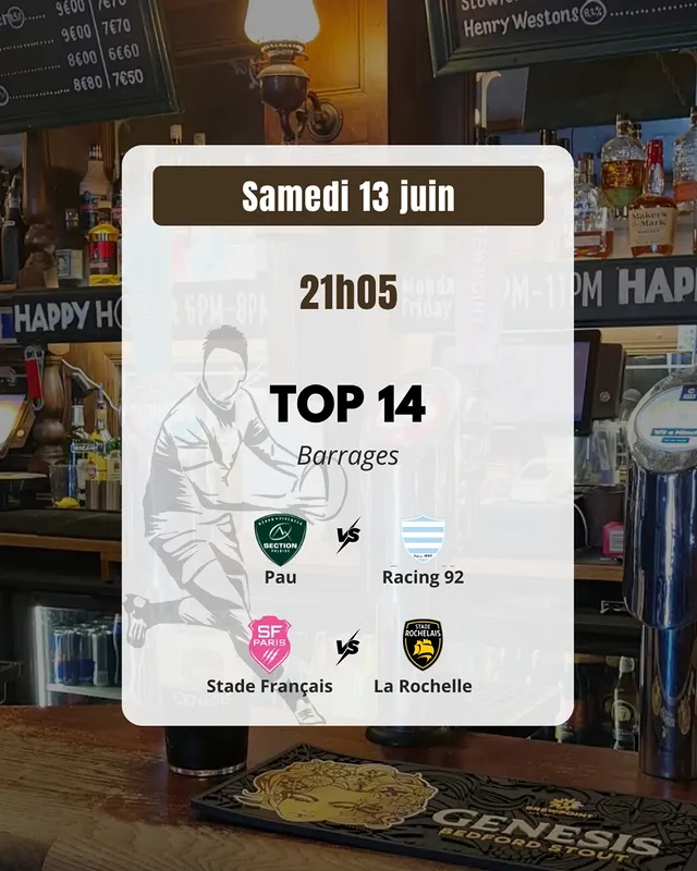 Top 14 — Barrages (Pau vs Racing 92 ; Stade Français vs La Rochelle)